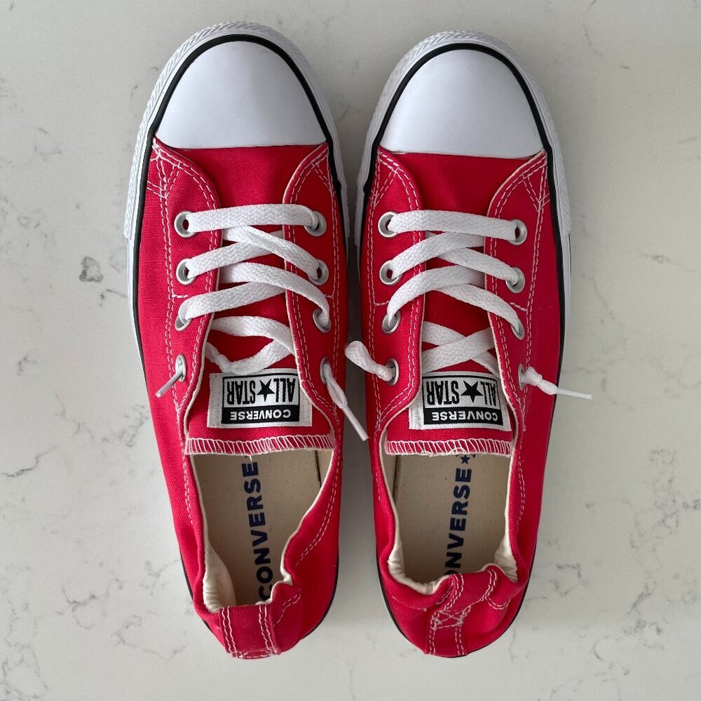 Converse All Stars Lo Cut Lace Up Slip On Textile Sneakers Red & White Sz 10